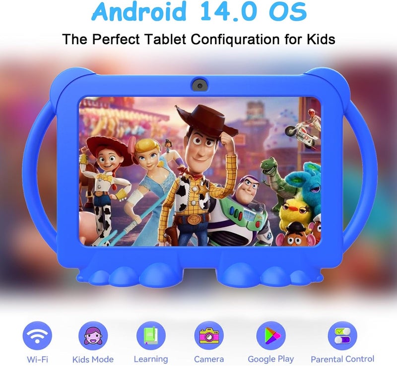 HOTTABLET Kids Tablet 7 inch Android 12, 4GB RAM 32GB ROM, 512GB Expandsion, with Parental Control, WiFi, Bluetooth, Dual Camera with Silicone Case, 1PCS(Blue) - Image 2